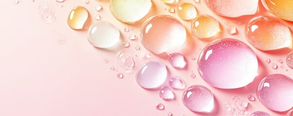 Aufkleber - Colorful Water Drops on Soft Pink Background Creating Serene and Refreshing Aesthetic for Modern Design