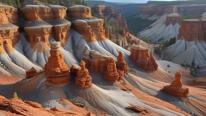 Colorful rock formations in a canyon landscape during daylight with layered textures and geological features Copy Space