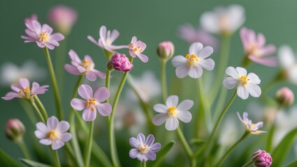 Fototapete - Colorful cluster of delicate pink and white flowers with green background and soft focus ideal for floral designs Copy Space