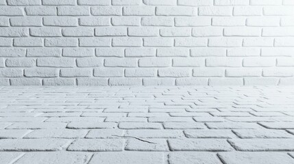 Poster - White Textured Brick Wall with Shadows Creating a Sense of Depth in an Empty Indoor Space