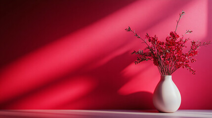 Wall Mural - Floral beauty against a crimson backdrop, light casting graceful shadows adding depth to this still life of simple elegance.