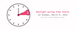 © Zhi_zhi_art - Daylight Saving Time starts. Spring Forward March 9, 2025. Web Banner Reminder. Vector illustration with clocks turning to an hour ahead. Minimalist flat style summertime.