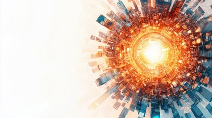 Leinwandbilder - Abstract city skyline with vibrant light effects creating a dynamic circular pattern in modern urban environment