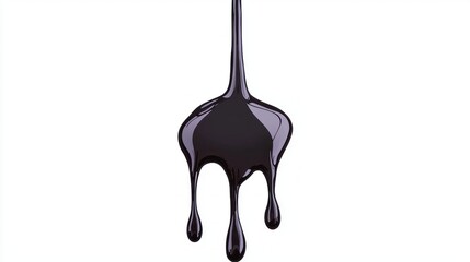 Poster - Glossy black liquid dripping from a thin line against a clean white background creating a striking visual effect