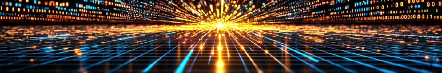 Aufkleber - Dynamic Light Burst Through Grids in Digital Abstract Concept for Technology and Innovation Visuals