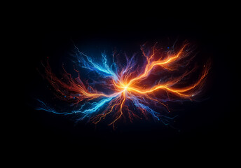 Aufkleber - Striking display of energy with electric discharges branching out.  Blue and orange arcs illuminate the dark background, resembling a powerful, abstract, natural phenomenon.
