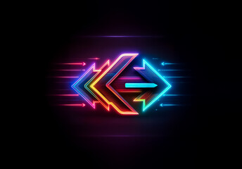 Aufkleber - Neon arrows icon with vibrant glowing edges, pointing in opposite directions against a stark dark backdrop.  Symbolizing reverse flow or change.