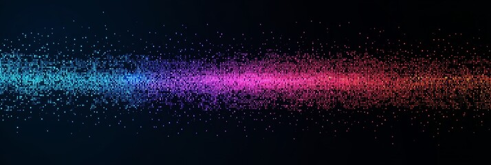 Abstract Futuristic Background with Glowing Pixels, Data Stream, Digital Code, Technology Concept