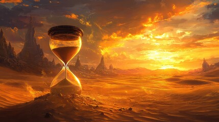 Wall Mural - Hourglass sunset desert landscape; time, end, concept (1)