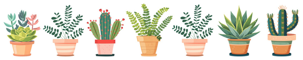 Poster - PNG Colorful potted plant illustrations, element set on transparent background