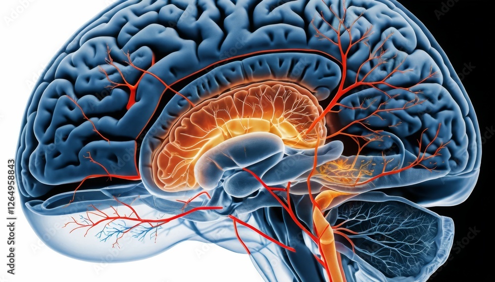 Human Brain Anatomy 3d Model Blood Vessels Stock Illustration | Adobe Stock