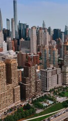 Wall Mural - Non-repeating buildings in the architecture of New York at Hudson waterfront. Famous Skyscrapers at backdrop. Vertical video