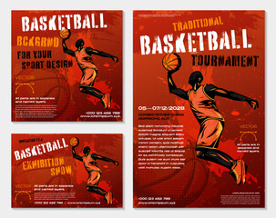 Wall Mural - set of three basketball background template with jumping player