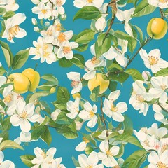 Wall Mural - Seamless pattern of apple blossoms painted in watercolor style