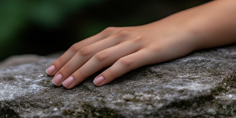 Wall Mural - Human Hand on Rough Stone Surface