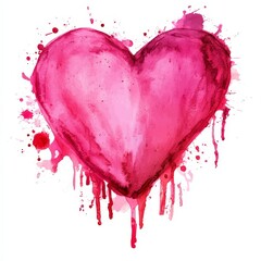 Poster - The watercolor paper was adorned with a pink heart painted in watercolor