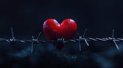 Wall Mural - Heart entangled in barbed wire symbolizing pain and love