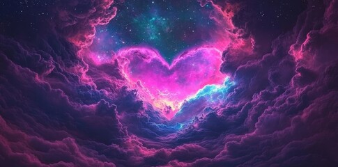 Wall Mural - a colorful background and stars in space accompany the heart nebula, representing love and romance