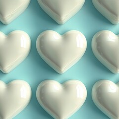 Wall Mural - The image depicts white hearts against a light blue background, accompanied by the greeting Happy Valentine's Day - White Hearts, and an abstract heart on blue