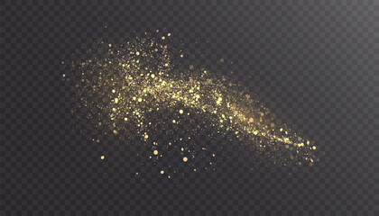 Leinwandbilder - Golden magic light effect of glowing dust cloud with many sparkling bokke and shimmering light effects. Magic golden explosion. Vector
