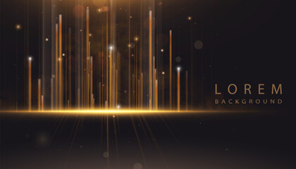 Leinwandbilder - Bright luxurious background with vertical glow of golden highlights of shimmering lines. Realistic background with 2D effect. City night glow of bright rays.