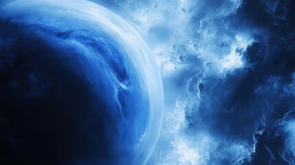 Wall Mural - neptune and its stormy atmosphere, revealing the mysterious dark spots and fast-moving white clouds 