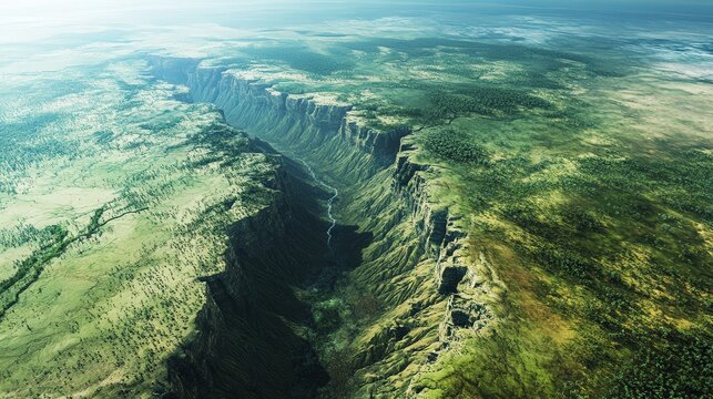 aerial view of the Great Rift Valley, where deep canyons and lush landscapes stretch across the African continent.