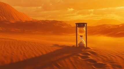 Wall Mural - Hourglass in desert sunset, time passing, concept image