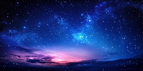 Wall Mural - vast universe with bright twinkling stars and a dreamy horizon with pink and violet light