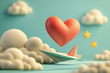 The 3D romantic Valentine composition showcases festive decorative objects, heart shapes, and love emoji icons to evoke feelings of love and romance in a modern render illustration