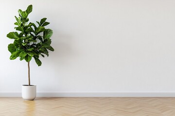 Poster - Fiddle leaf fig plant in white room, interior decor, for minimalist design