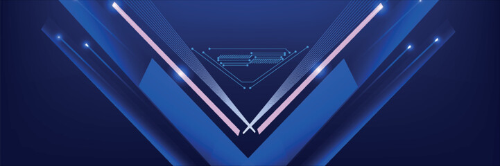 Abstract computer technology blue background banner futuristic business data technology modern concept, circuit board shape lines connecting link
