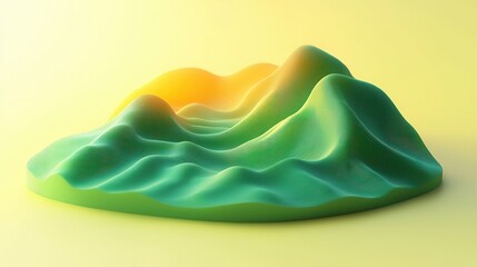 Wall Mural - Abstract 3D Render of Green and Yellow Wavy Hills Smooth Surface Digital Art Background