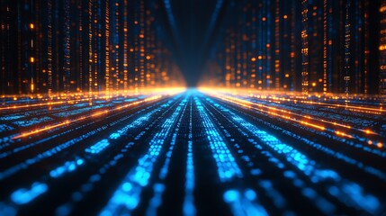 Digital Data Stream Abstract Blue Orange Glow web code tech cyber     