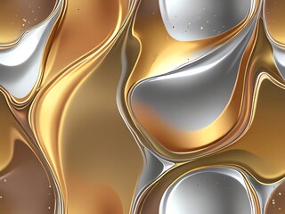 Wall Mural - Abstract Gold and Silver Liquid Swirls: A Luxurious, Elegant, and Modern Digital Art Piece