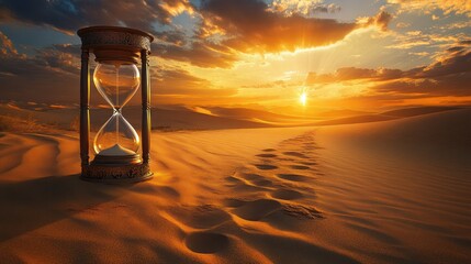 Wall Mural - Hourglass sunset desert footprints journey