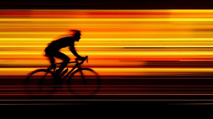 Canvas Print - A silhouette of a cyclist streaks across a vibrant orange and yellow background, capturing speed, motion, and the thrill of the ride.