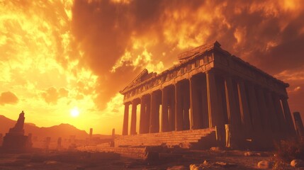 Wall Mural - Ancient temple ruins sunset dramatic sky historical site