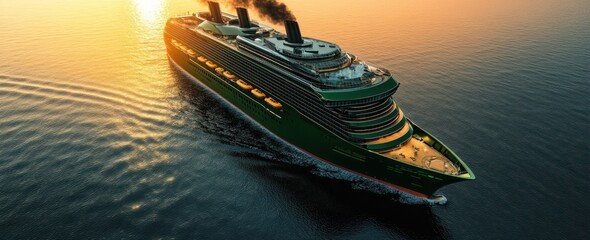 Wall Mural - Luxury cruise ship sailing at sunset.