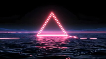 Wall Mural - neon pink triangle illuminating dark waters with futuristic atmosphere