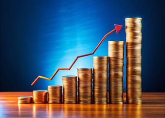 Wall Mural - Recession Graph: Falling Coin Stack Showing Economic Downturn