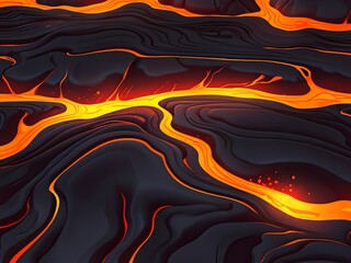 Wall Mural - Abstract Lava Flow: A fiery digital artwork depicting molten lava streams across a dark, textured surface.  Intense orange and black hues create a dynamic, almost otherworldly scene.