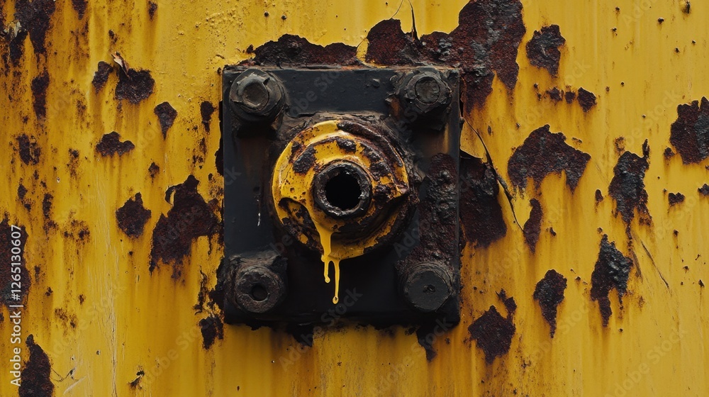 Dripping Rusted Iron A broken iron water socket with dripping water, rust stains spreading ...