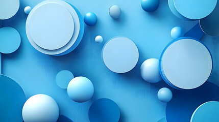 Wall Mural - abstract blue geometric background with circles and spheres. minimalist design with clean lines and 