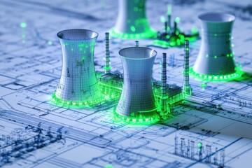 Wall Mural - futuristic power plant design with glowing energy sources, illustrating energy production concepts a