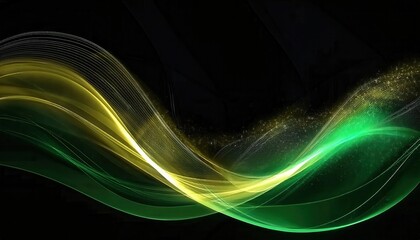 Aufkleber - flowing green and yellow abstract wave with particle texture on black background for digital design and futuristic themes
