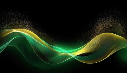 Wall Mural - flowing green and yellow abstract wave with particle texture on black background for digital design 
