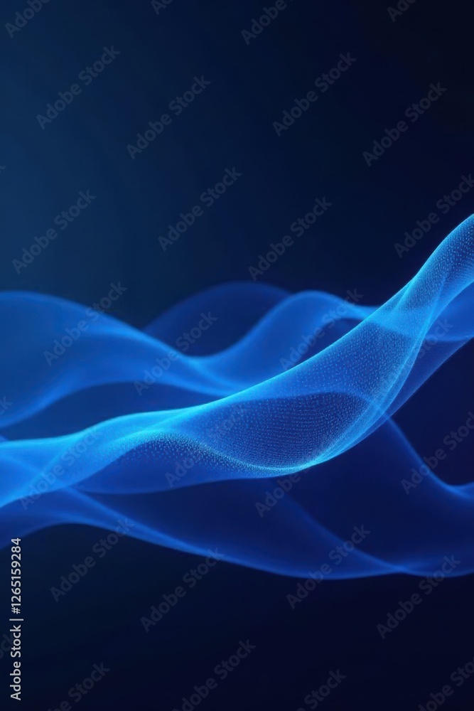 Abstract blue digital waves flow across dark and white background ...