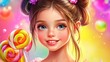 © @adha - Sweet Dreams: A Portrait of a Young Girl with Lollipops and Flowers