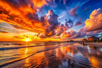 Wall Mural - Stunning Sunset over Clearwater Beach, Florida's Gulf Coast: Vibrant Landscape Photography